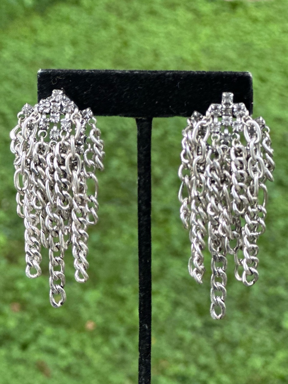 NEW Dannijo Chain Silver Fringe Multi-Layer Drop Earrings